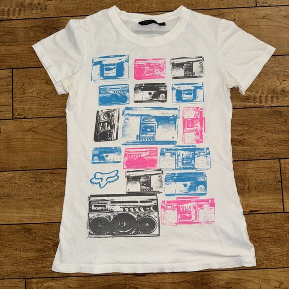 Y2K Fox Racing Boombox T-Shirt White Large 17x24 - Picture 1 of 6